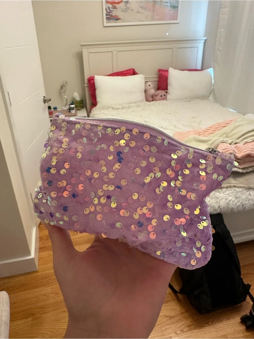 Purple Sequin Cosmetic Pouch - Women Bags
